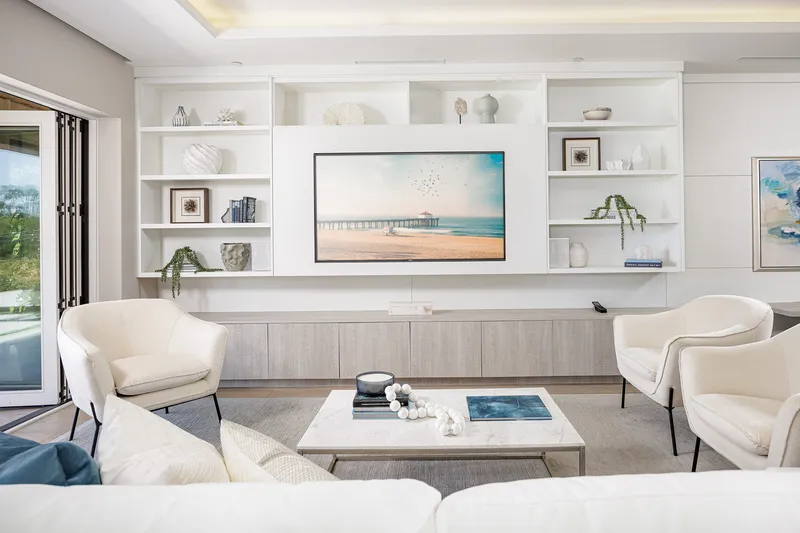 Living room with wall-mounted television — Monarch Beach South, Dana Point real estate photography