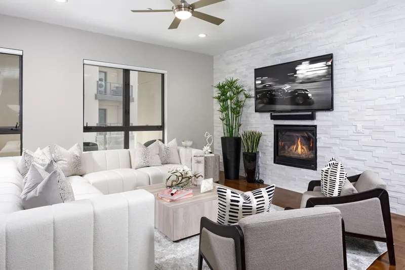 Living room with fireplace — Irvine Luxury condo, Irvine real estate photography