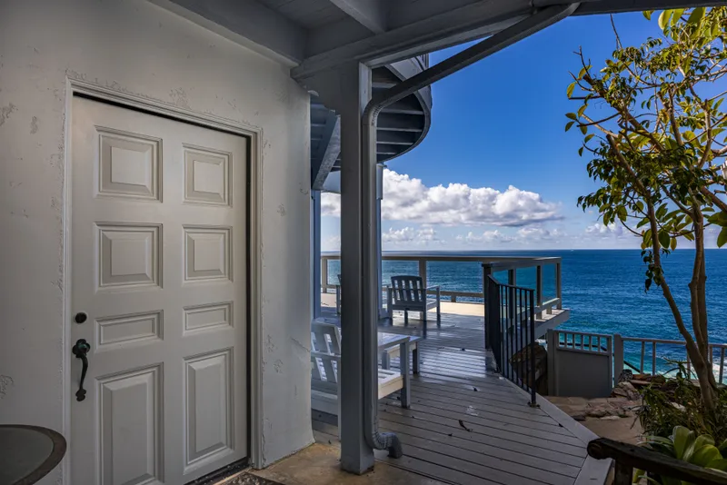 Front entry opening to the ocean deck — Laguna Beach real estate photography