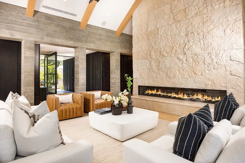 Living room with fireplace — Custom Home, Newport Beach real estate photography