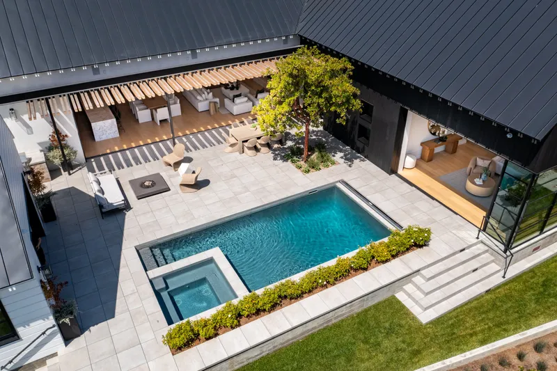 Drone Photography Rear with pool Newport Beach California — aerial drone real estate photography, Newport Beach, Orange County, CA
