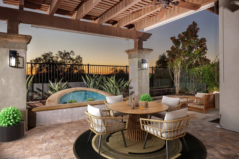 Patio virtually staged with seating and fire pit — Orange County, CA real estate photography