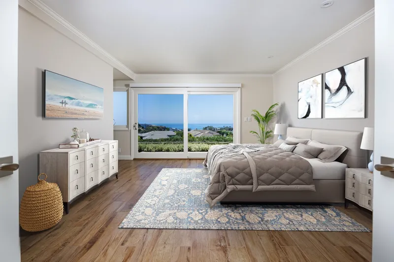 Primary bedroom virtually staged, alternate angle — Orange County, CA real estate photography